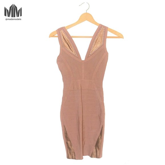 Marciano l Rose Gold Metallic Bandage Dress - Picture 1 of 12